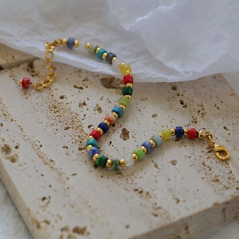 Multi-gems stitching chain colorful necklace and bracelet ( Purchase Individually) - Zafari Studio Jewelry
