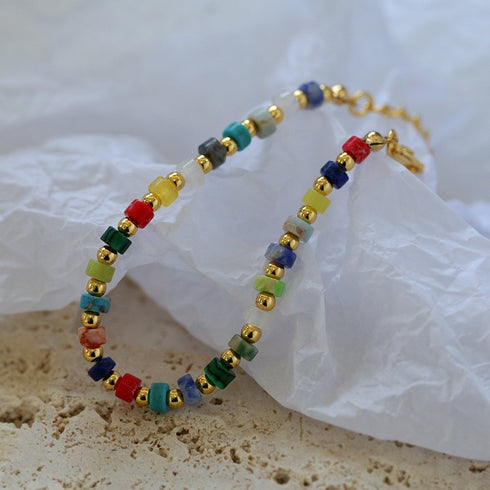 Multi-gems stitching chain colorful necklace and bracelet ( Purchase Individually) - Zafari Studio Jewelry
