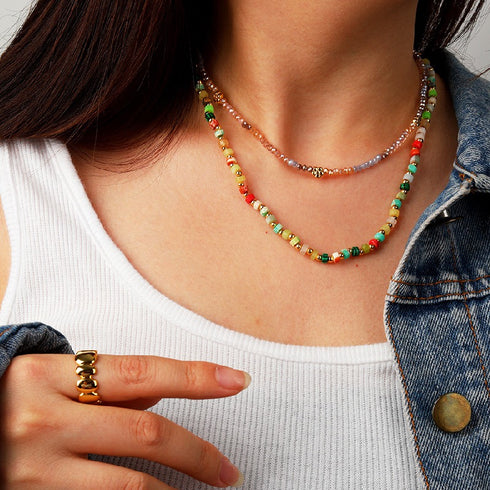 Multi-gems stitching chain colorful necklace and bracelet ( Purchase Individually) - Zafari Studio Jewelry