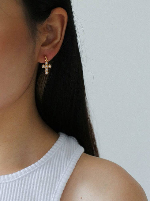 Vintage Cross Pearl Earrings Gold Vermeil - Zafari Studio Jewelry