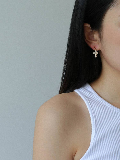 Vintage Cross Pearl Earrings Gold Vermeil - Zafari Studio Jewelry