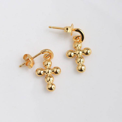 Vintage Cross Pearl Earrings Gold Vermeil - Zafari Studio Jewelry
