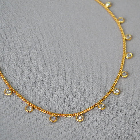 Cubic zirconia bean pendant dainty necklace - Zafari Studio Jewelry