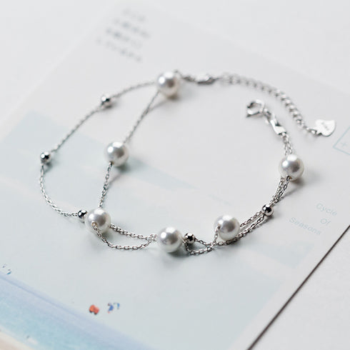 Layered Freshwater Pearl Bracelet Silver - Zafari Studio Jewelry
