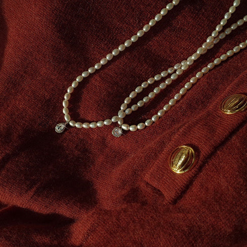 Small CZ Pendant Pearl Necklace - Zafari Studio Jewelry