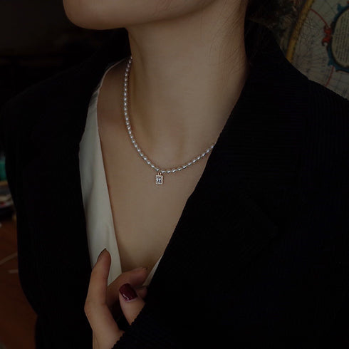 Small CZ Pendant Pearl Necklace - Zafari Studio Jewelry