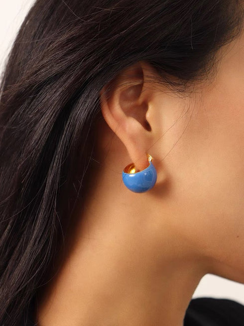 Color Enamel Round Disco Ball Hoop Stud Gold Earrings - Zafari Studio Jewelry