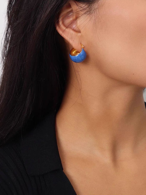 Color Enamel Round Disco Ball Hoop Stud Gold Earrings - Zafari Studio Jewelry
