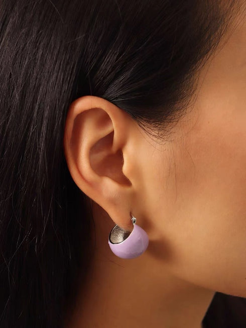 Color Enamel Round Disco Ball Hoop Stud Gold Earrings - Zafari Studio Jewelry