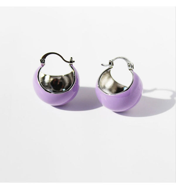 Color Enamel Round Disco Ball Hoop Stud Gold Earrings - Zafari Studio Jewelry