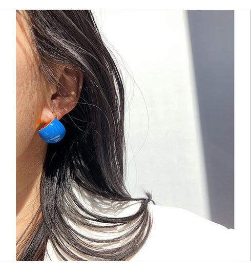 Color Enamel Round Disco Ball Hoop Stud Gold Earrings - Zafari Studio Jewelry