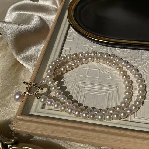 Crystallized Toggle Clasp Freshwater Pearl Strand - Zafari Studio Jewelry