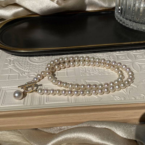 Crystallized Toggle Clasp Freshwater Pearl Strand - Zafari Studio Jewelry