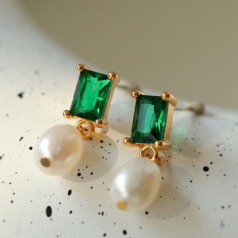 Green CZ Pearl Drop Earrings - Zafari Studio Jewelry