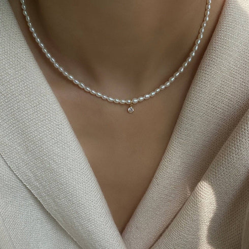 Mini emerald zircon pearl necklace (Purchase Individually) - Zafari Studio Jewelry
