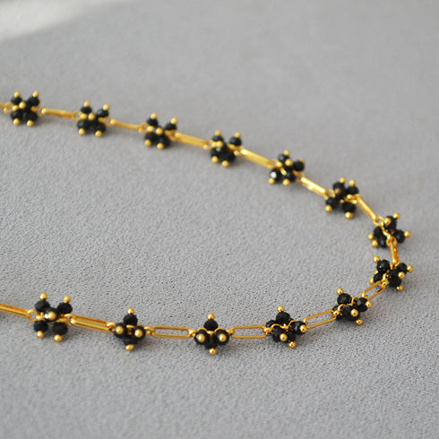 Handwoven Shimmering Black Crystal Flower Choker Necklace - Zafari Studio Jewelry