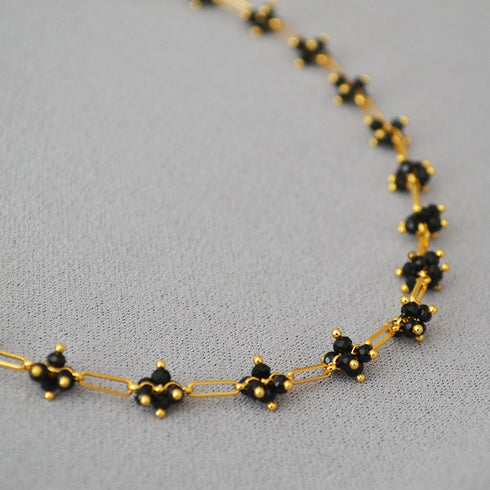 Handwoven Shimmering Black Crystal Flower Choker Necklace - Zafari Studio Jewelry