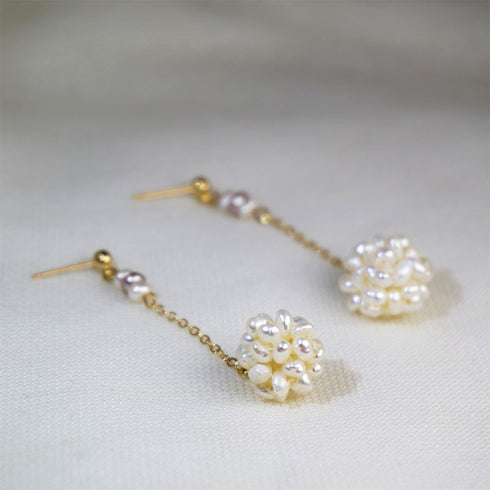 Flower Freshwater Pearls Drop Gold Earrings - Zafari Studio Jewelry