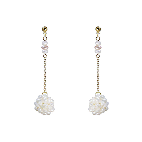 Flower Freshwater Pearls Drop Gold Earrings - Zafari Studio Jewelry