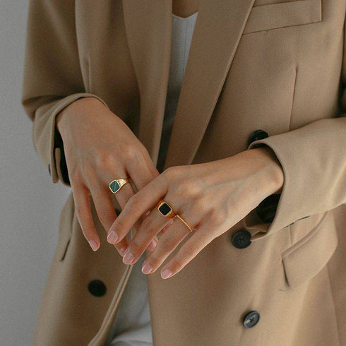 Square Gemstone Black Onyx Signet Ring Gold Vermeil - Zafari Studio Jewelry