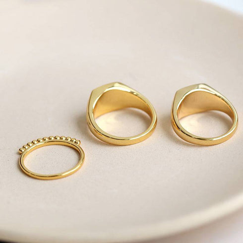 Square Gemstone Black Onyx Signet Ring Gold Vermeil - Zafari Studio Jewelry