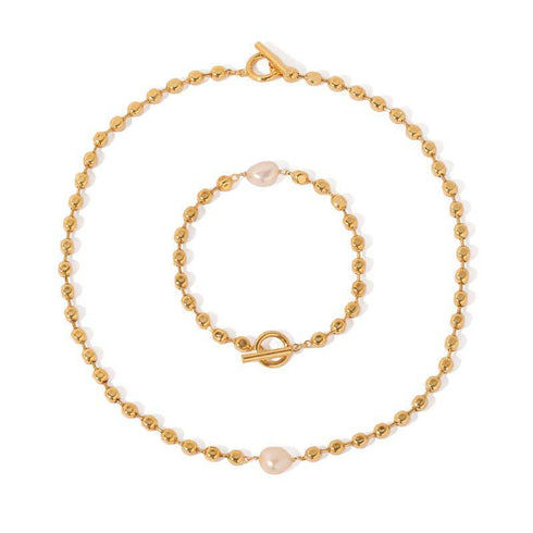 Gold Beaded Pearl Choker Necklace and Bracelet (Purchase Individually) - Zafari Studio Jewelry