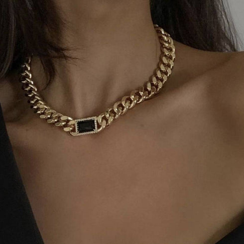 Black Bella CZ Gold Cuba Chain Necklace Earrings( Purchase Individually) - Zafari Studio Jewelry