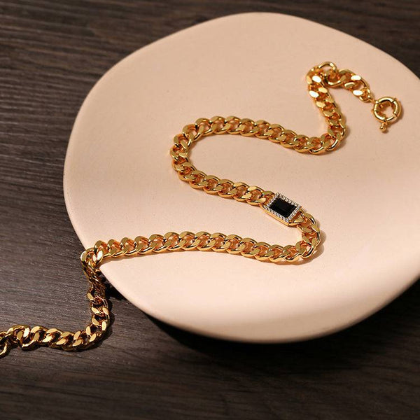 Black Bella CZ Gold Cuba Chain Necklace Earrings( Purchase Individually) - Zafari Studio Jewelry