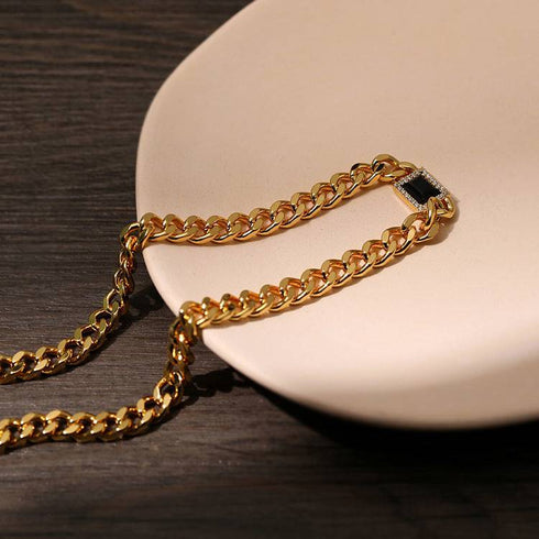Black Bella CZ Gold Cuba Chain Necklace Earrings( Purchase Individually) - Zafari Studio Jewelry