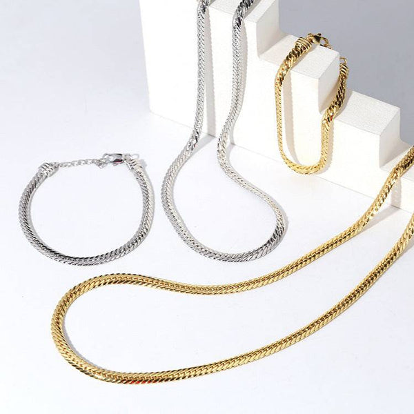 Modern Design Flat Snake Chain Bracelet and Necklace (Purchase Individually) - Zafari Studio Jewelry