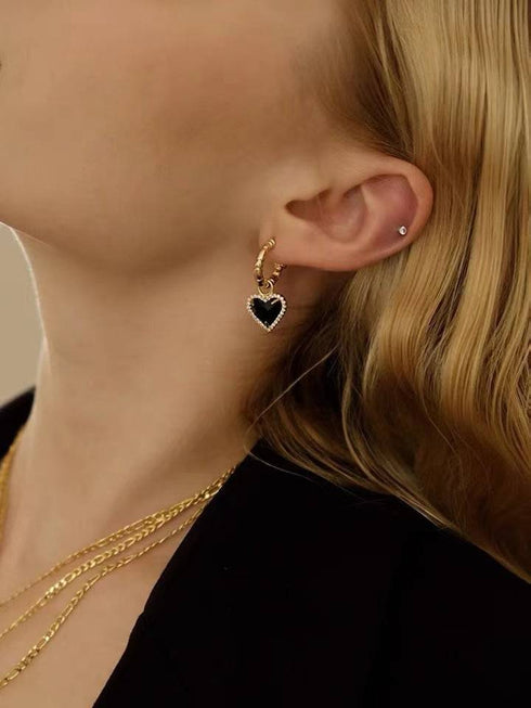 Black Bella Heart pendant CZ Earrings - Zafari Studio Jewelry