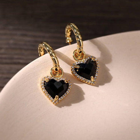 Black Bella Heart pendant CZ Earrings - Zafari Studio Jewelry