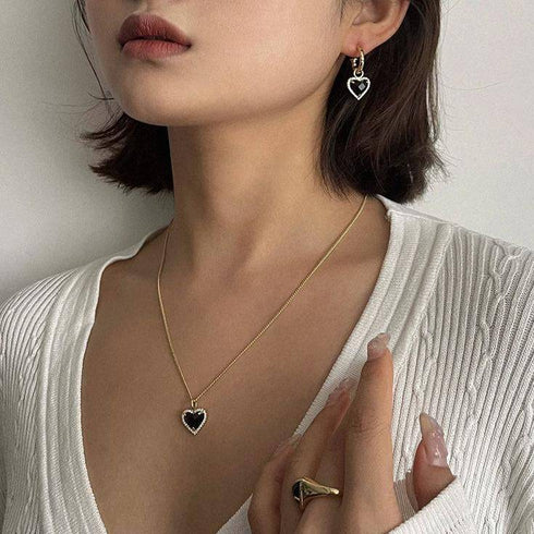 Black Bella Heart pendant CZ Earrings - Zafari Studio Jewelry