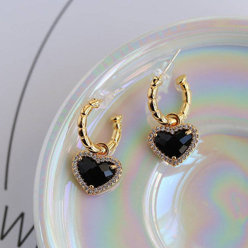 Black Bella Heart pendant CZ Earrings - Zafari Studio Jewelry