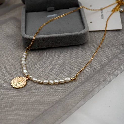 Gold Coin Pearls Pendant Necklace - Zafari Studio Jewelry