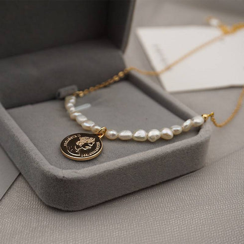 Gold Coin Pearls Pendant Necklace - Zafari Studio Jewelry
