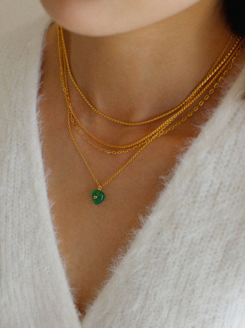 Green Agate Heart Pendant Necklace and Earrings (Purchase Individually) - Zafari Studio Jewelry