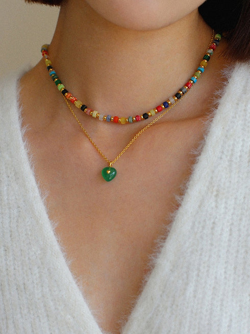 Green Agate Heart Pendant Necklace and Earrings (Purchase Individually) - Zafari Studio Jewelry