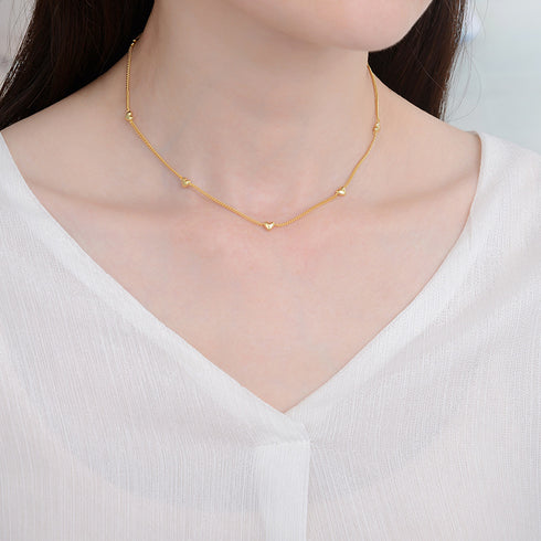 Heart Beaded Chain Gold Vermeil Necklace - Zafari Studio Jewelry