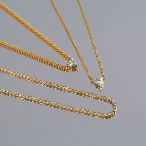 Layered Shine Heart CZ Cuba Chain Necklaces - Zafari Studio Jewelry