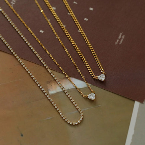 Layered Shine Heart CZ Cuba Chain Necklaces - Zafari Studio Jewelry
