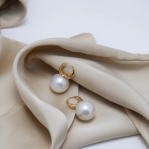 Round Hoop Freshwater Pearl 9.0-10.0mm Earrings Sterling Silver - Zafari Studio Jewelry
