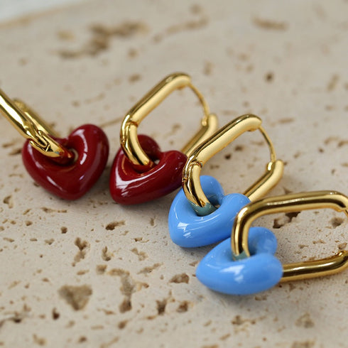 Enamel Glaze Heart Earrings - Zafari Studio Jewelry