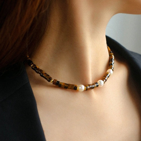 Tiger's Eye Gemstone Pearl Necklaces - Zafari Studio Jewelry