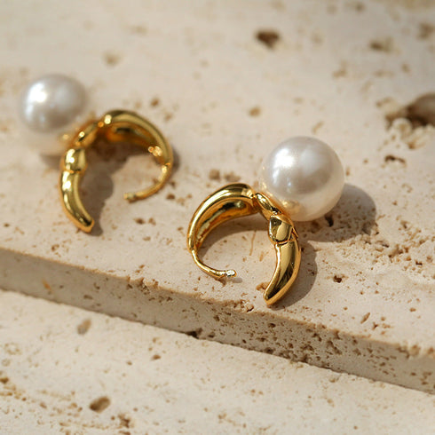 Round Hoop Man-Made Pearl Earrings - Zafari Studio Jewelry