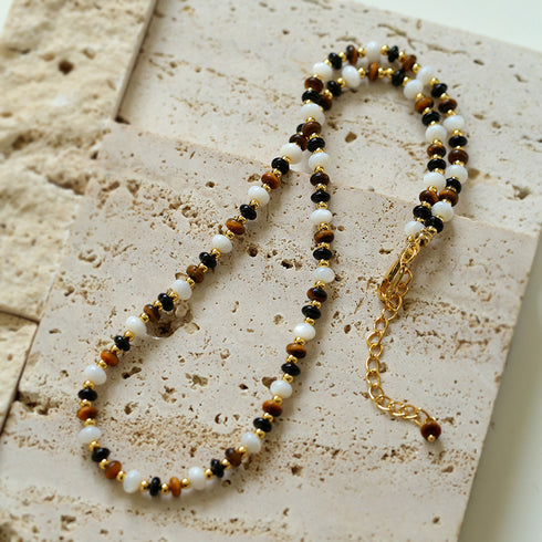 Tiger’s eye gems stitching chain black agate necklace and bracelet ( Purchase Individually) - Zafari Studio Jewelry