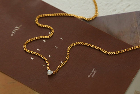 Layered Shine Heart CZ Cuba Chain Necklaces - Zafari Studio Jewelry