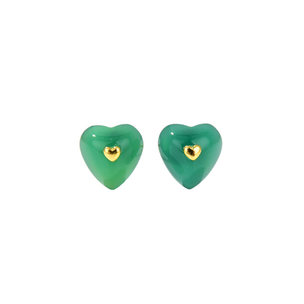 Green Agate Heart Pendant Necklace and Earrings (Purchase Individually) - Zafari Studio Jewelry