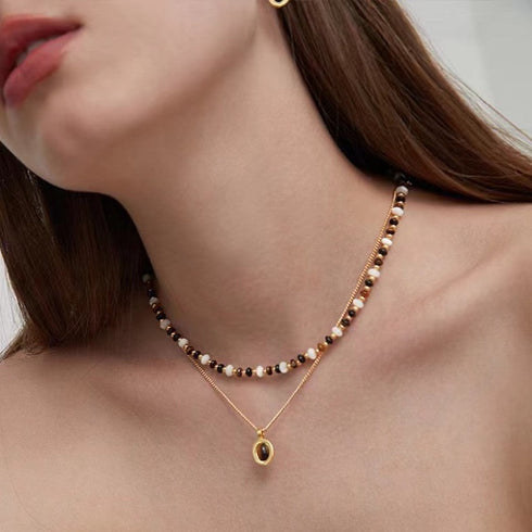 Tiger’s eye gems stitching chain black agate necklace and bracelet ( Purchase Individually) - Zafari Studio Jewelry