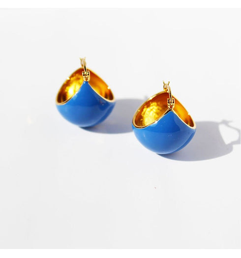 Color Enamel Round Disco Ball Hoop Stud Gold Earrings - Zafari Studio Jewelry